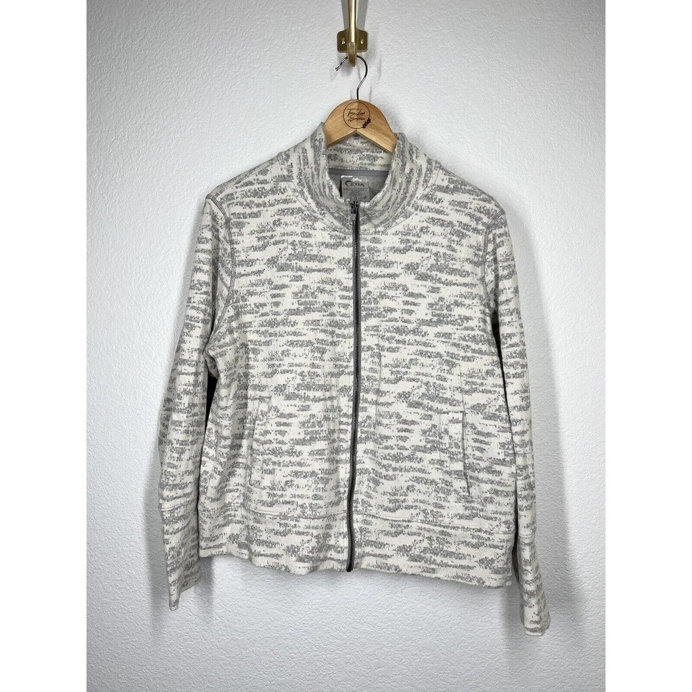 Zyia XL Cream Combo Zip Front Jacket Gray Ivory Textured Stretch Knit